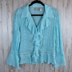 Tailor B.Moss Top Women's XL Slim Fit Turquoise Blue Button Up Cottage Coquette